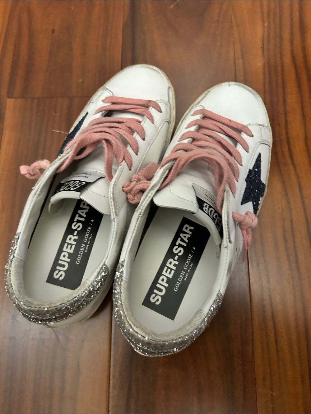 Goldstar Women’s White Glitter Star Sneakers - Pink Laces - Picture 4 of 7